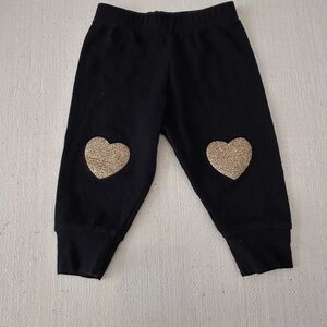 Denny’s Black Kids Bottoms with Gold Heart Patches